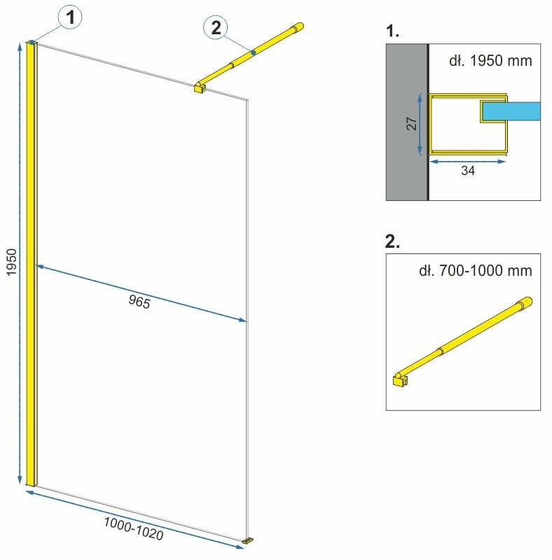 Dušo sienelė REA Aero Gold 90,100,110,120 cm kaina ir informacija | Dušo durys ir sienelės | pigu.lt