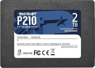 Внутренний жесткий диск Patriot P210 SSD 2TB цена и информация | Внутренние жёсткие диски (HDD, SSD, Hybrid) | pigu.lt
