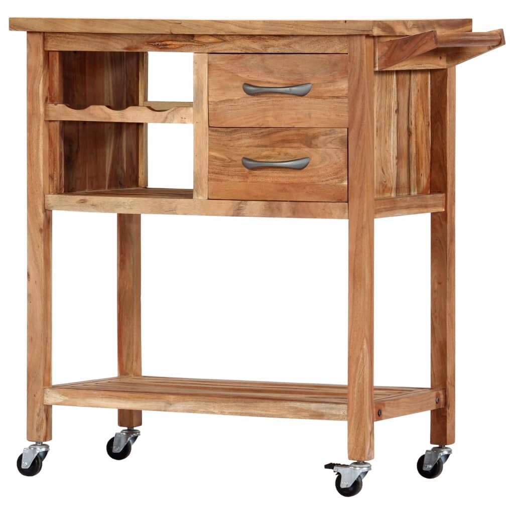 Virtuvės vežimėlis, 80x45x91 cm, akacijos medienos masyvas kaina ir informacija | Virtuvės ir valgomojo stalai, staliukai | pigu.lt