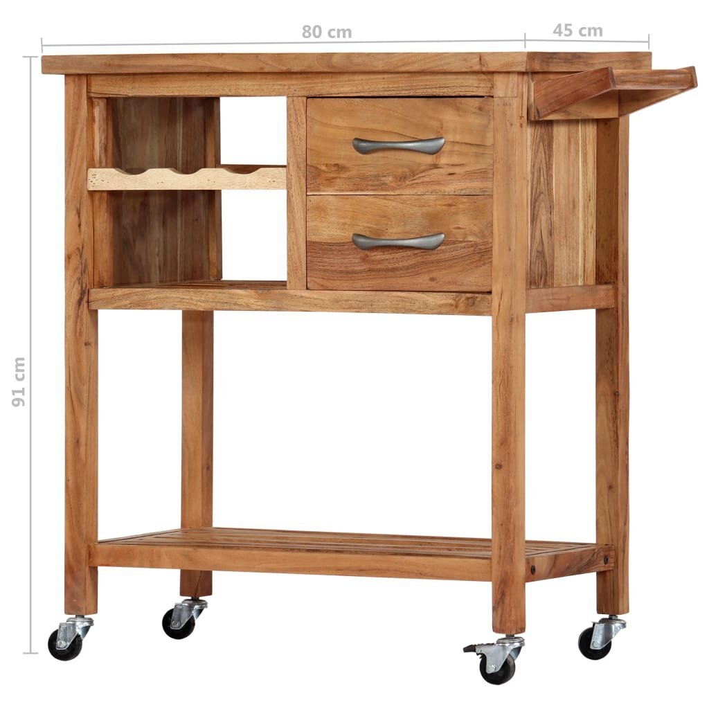 Virtuvės vežimėlis, 80x45x91 cm, akacijos medienos masyvas цена и информация | Virtuvės ir valgomojo stalai, staliukai | pigu.lt