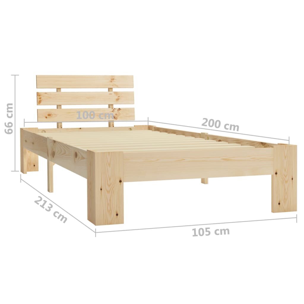 Lovos rėmas iš pušies medienos masyvo, 100x200 cm, rudos spalvos kaina ir informacija | Lovos | pigu.lt