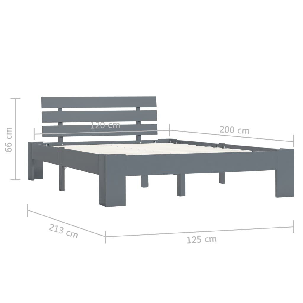 Lovos rėmas iš pušies medienos, 120x200 cm, pilkos spalvos kaina ir informacija | Lovos | pigu.lt