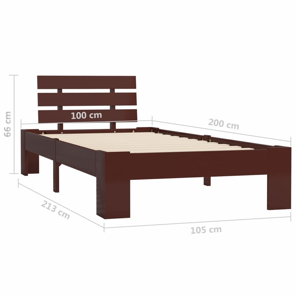 Lovos rėmas, tamsiai rudos sp., 100x200 cm, pušies med. masyvas kaina ir informacija | Lovos | pigu.lt