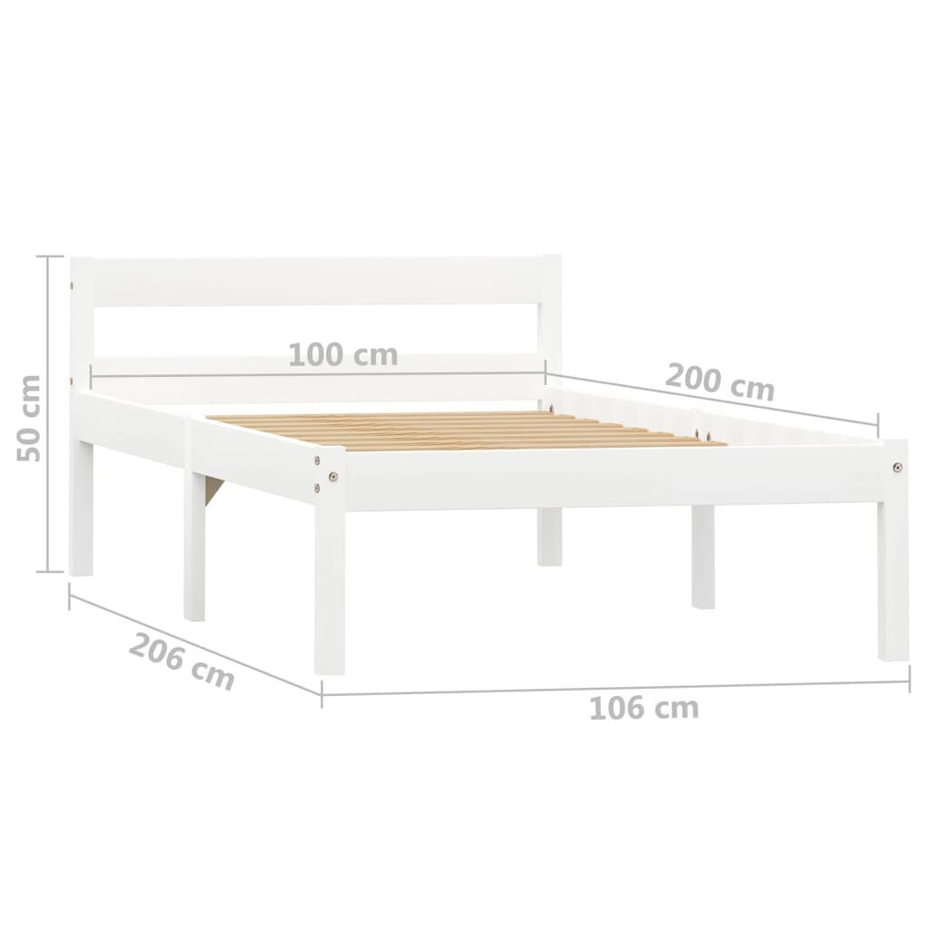 Lovos rėmas iš pušies medienos, 100x200 cm, baltas kaina ir informacija | Lovos | pigu.lt