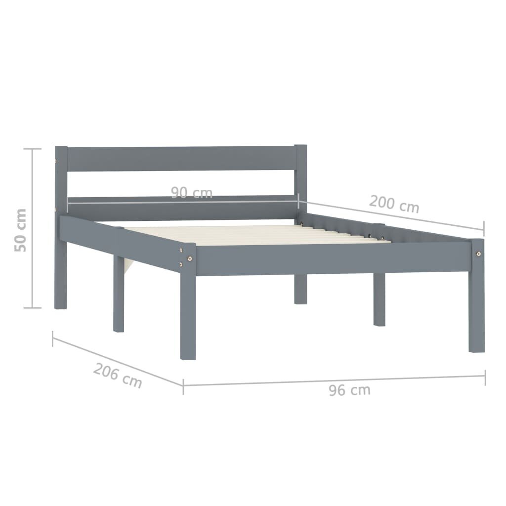 Lovos rėmas iš pušies medienos, 90x200 cm, pilkas kaina ir informacija | Lovos | pigu.lt