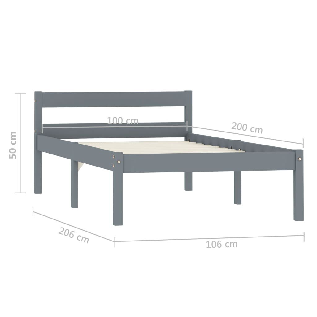 Lovos rėmas iš pušies medienos, 100x200 cm, pilkos spalvos kaina ir informacija | Lovos | pigu.lt