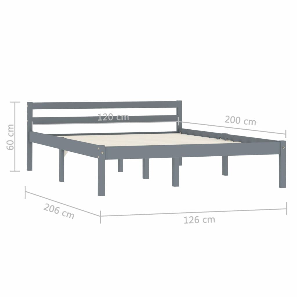 Lovos rėmas iš pušies medienos, 120x200 cm, pilkos spalvos kaina ir informacija | Lovos | pigu.lt