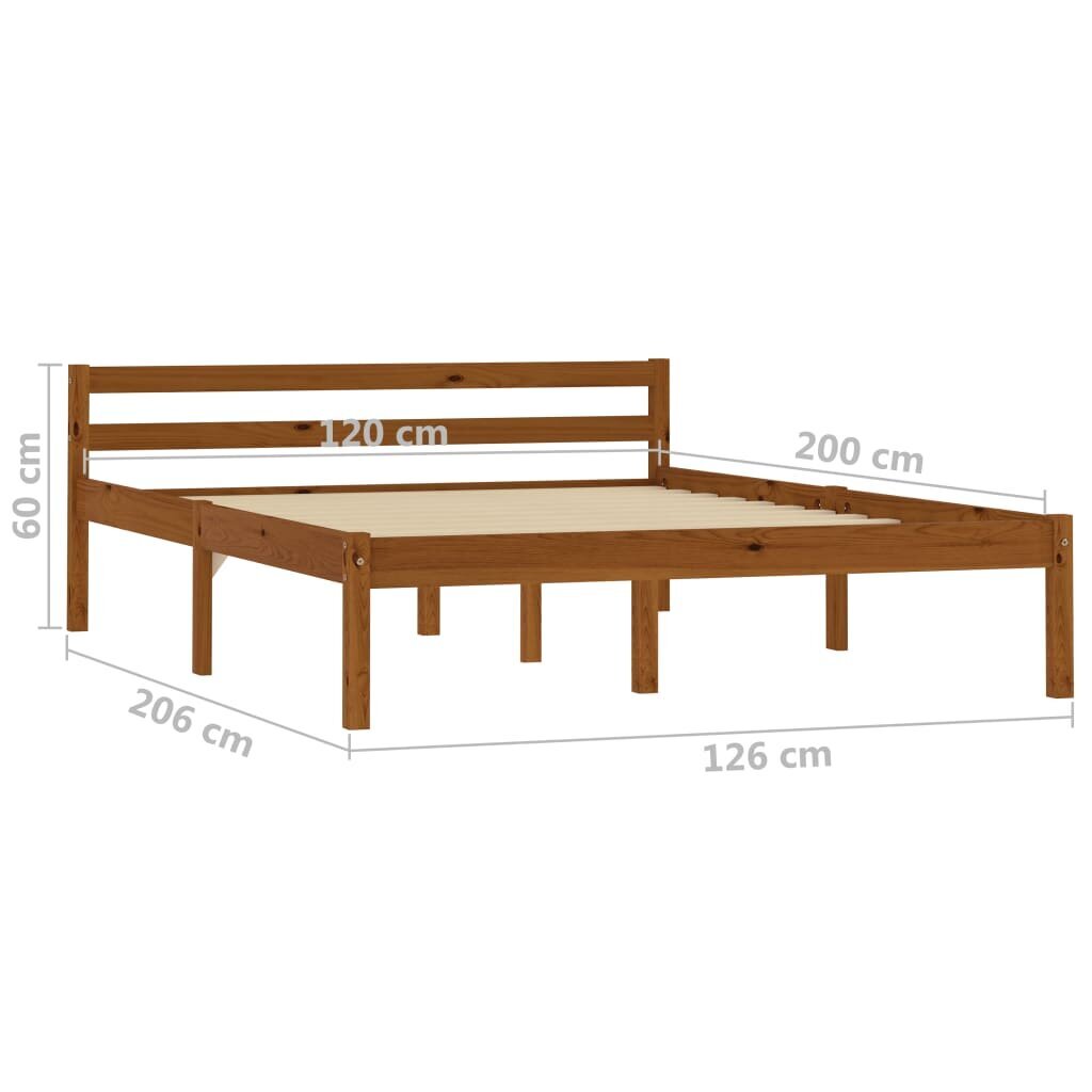 Lovos rėmas iš pušies, 120x200cm, rudas kaina ir informacija | Lovos | pigu.lt