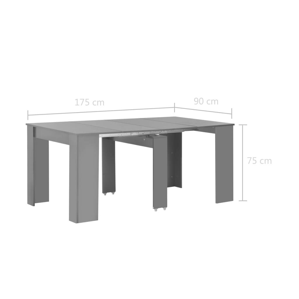 Išskleidžiamas valgomasis stalas, 175x90x75cm, pilkas kaina ir informacija | Virtuvės ir valgomojo stalai, staliukai | pigu.lt