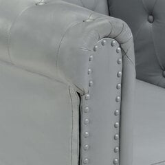 Chesterfield krėslas, pilkos spalvos, tikra oda kaina ir informacija | Svetainės foteliai | pigu.lt