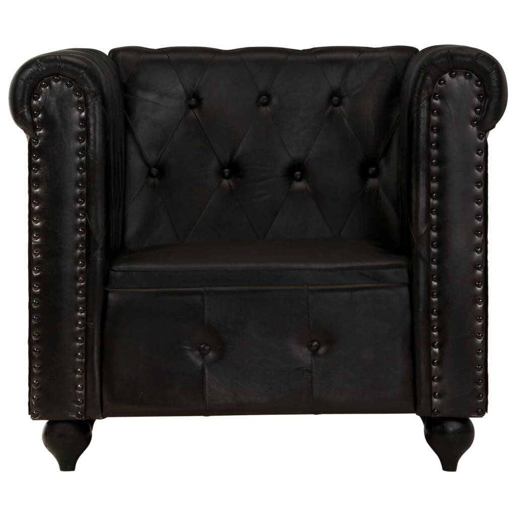 Chesterfield krėslas, juodos spalvos, tikra oda kaina ir informacija | Svetainės foteliai | pigu.lt