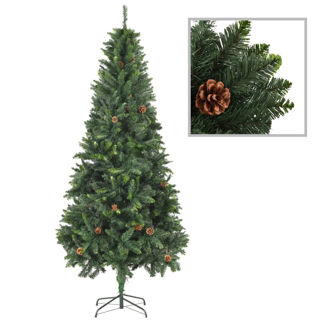Dirbtinė kalėdinė eglutė su kankorėžiais, 210 cm, žalia