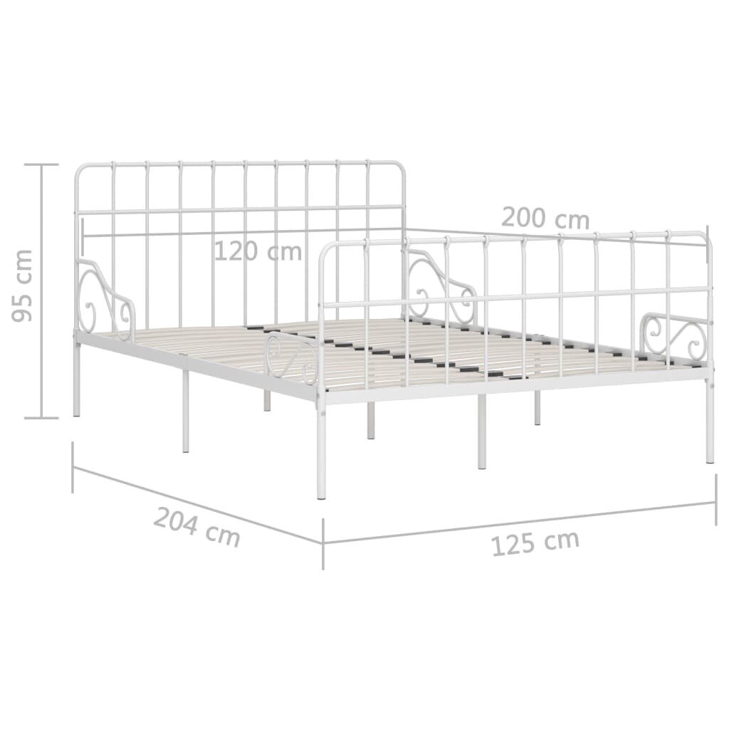 Lovos rėmas iš metalo, su grotelių pagrindu,120x200cm, baltas цена и информация | Lovos | pigu.lt