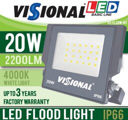 Светодиодный уличный прожектор Visional 20Вт / 4000К / IP66 цена и информация | Фонари и прожекторы | pigu.lt