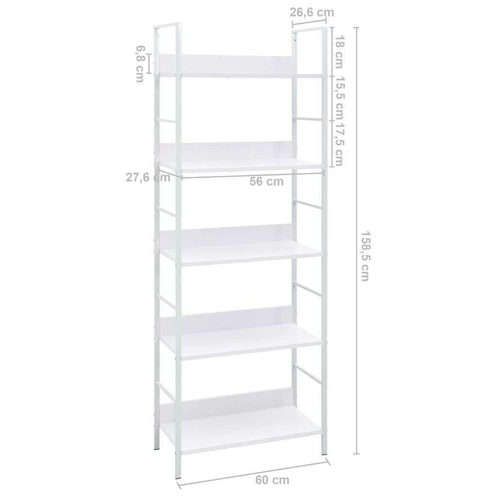 Knygų lentyna iš MDP, 5 aukštų, 60x27,6x158,5cm, balta kaina ir informacija | Lentynos | pigu.lt