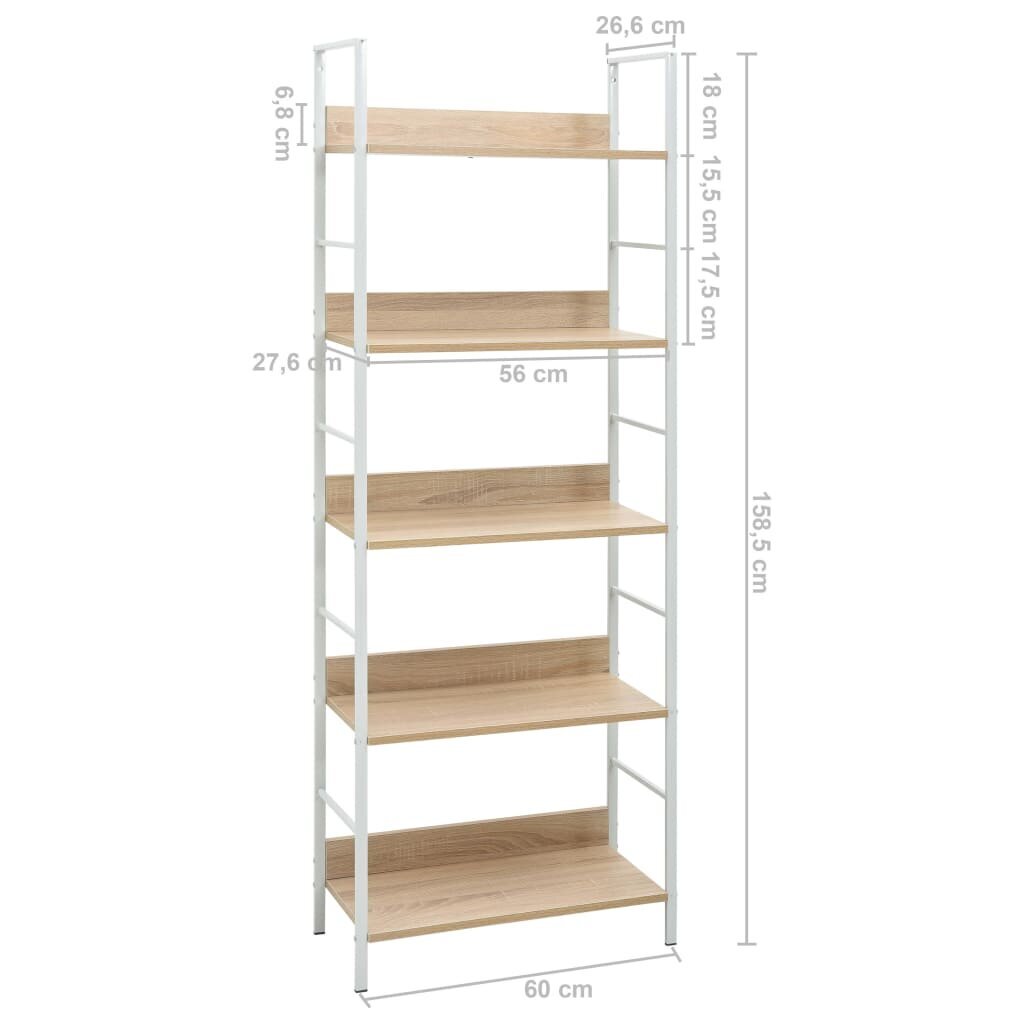 Knygų lentyna iš MDP, 5 aukštų, 60x27,6x158,5cm, ąžuolo spalvos kaina ir informacija | Lentynos | pigu.lt