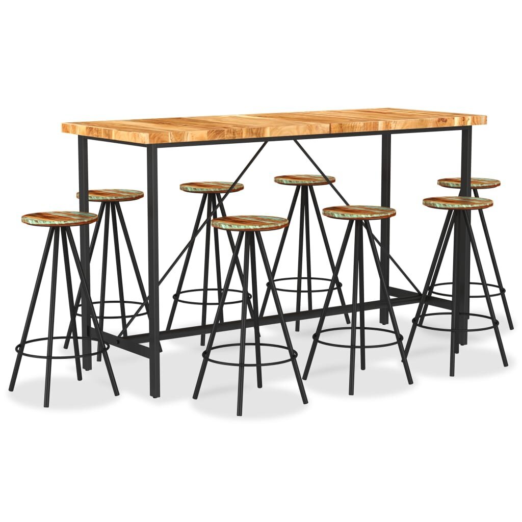 Baro baldų komplektas iš 9 dalių, Vida XL, akacijos mediena kaina ir informacija | Valgomojo komplektai | pigu.lt