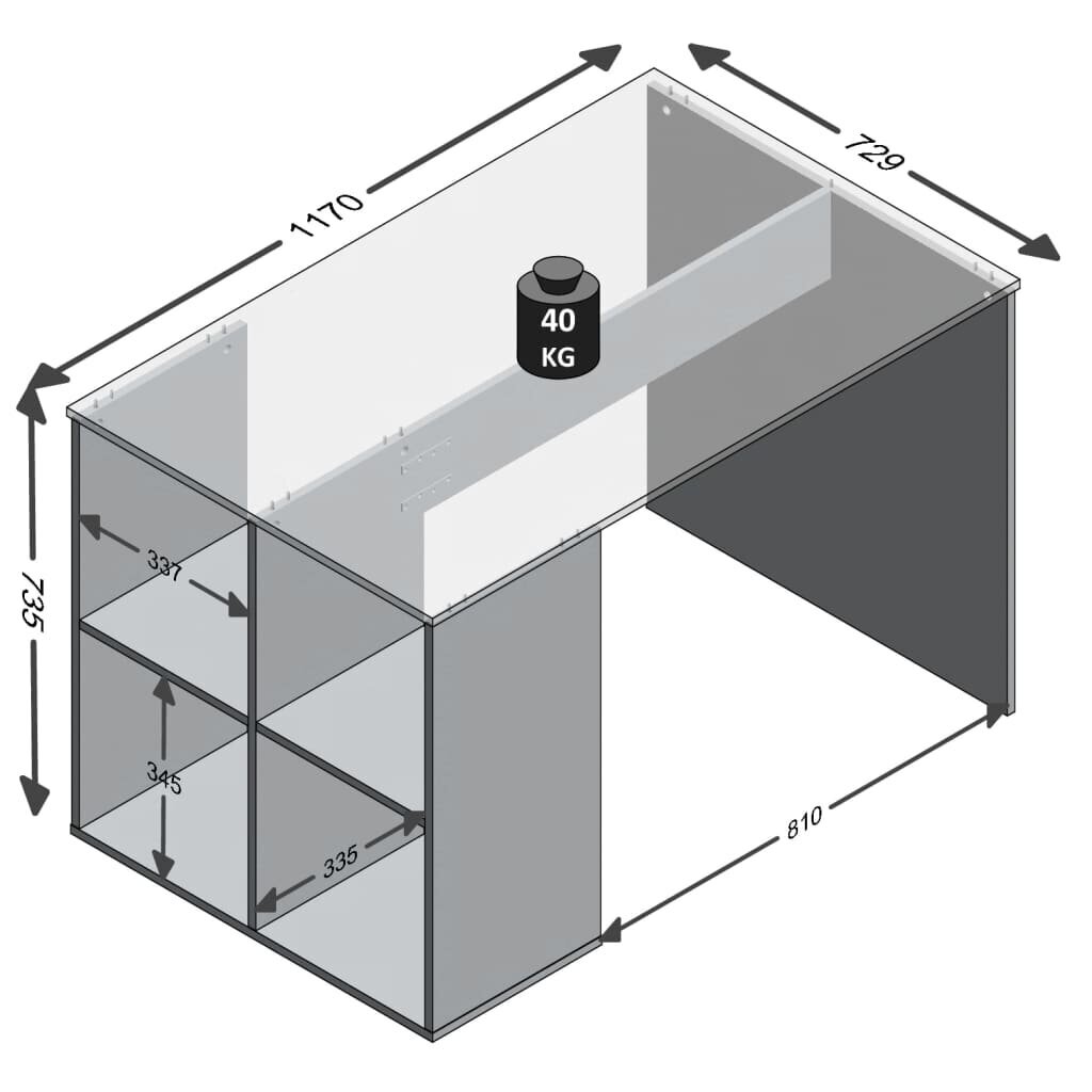 Rašomasis stalas su šoninėmis lentynomis, 117x72,9x73,5 cm, FMD, baltas kaina ir informacija | Kompiuteriniai, rašomieji stalai | pigu.lt