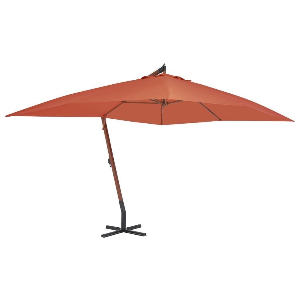 Saulės skėtis vidaXL mediniu stulpu, 400x300cm, oranžinės spalvos цена и информация | Skėčiai, markizės, stovai | pigu.lt