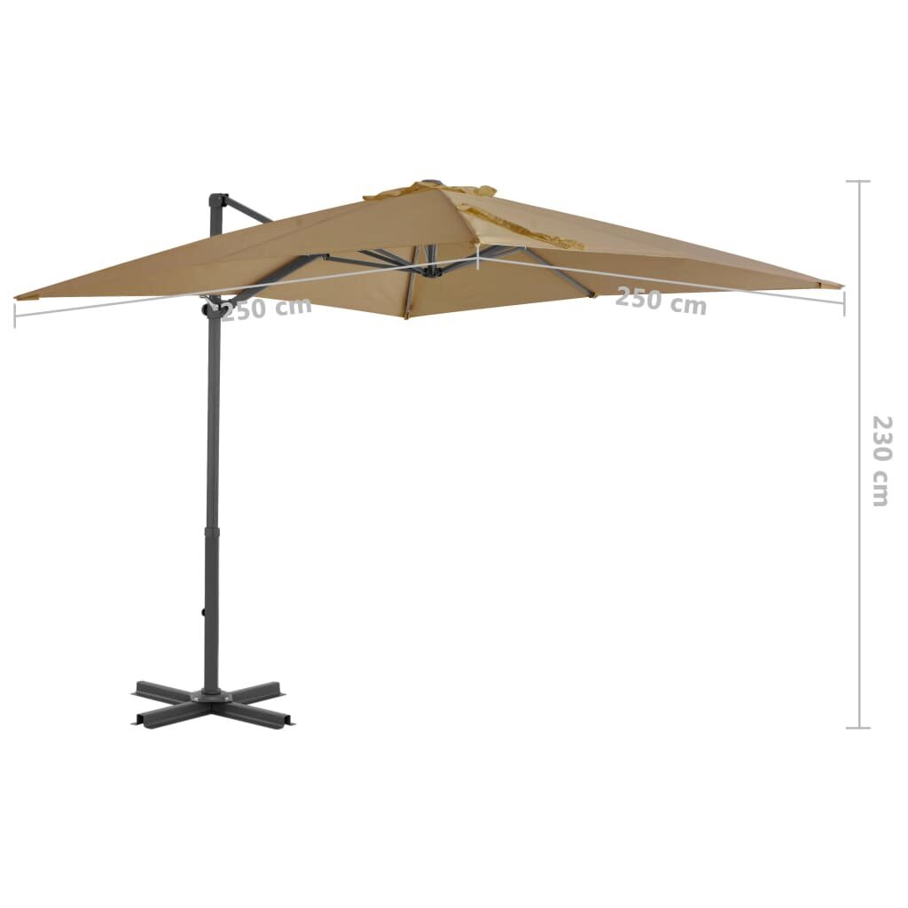 Saulės skėtis su aliuminio stulpu, gembės formos, 250x250cm, rudas kaina ir informacija | Skėčiai, markizės, stovai | pigu.lt