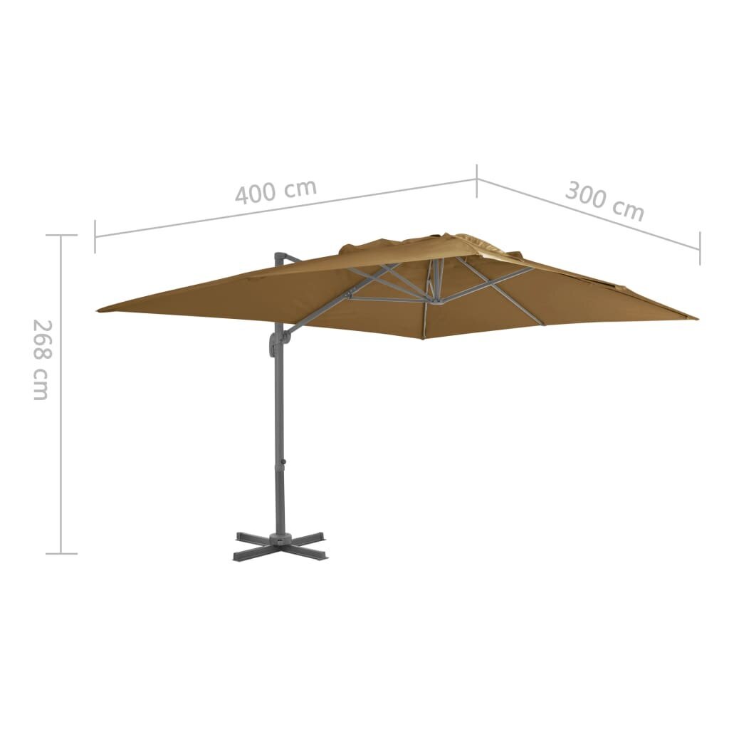 Saulės skėtis su aliuminio stulpu, gembės formos, 400x300cm, rudas kaina ir informacija | Skėčiai, markizės, stovai | pigu.lt