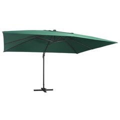 Gembinis skėtis vidaXL su LED/aliuminio stulpu, 400x300cm, žalias kaina ir informacija | Skėčiai, markizės, stovai | pigu.lt