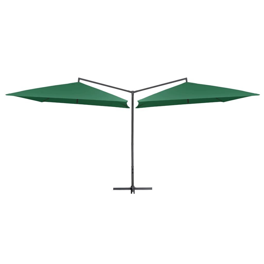 Dvigubas skėtis vidaXL su plieniniu stulpu, 250x250cm, žalios spalvos kaina ir informacija | Skėčiai, markizės, stovai | pigu.lt