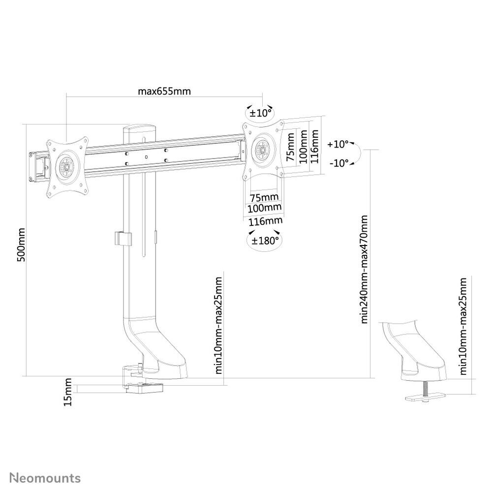 Neomounts fpma-d860dblack, Vesa 100, 10-27" kaina ir informacija | Monitorių laikikliai | pigu.lt