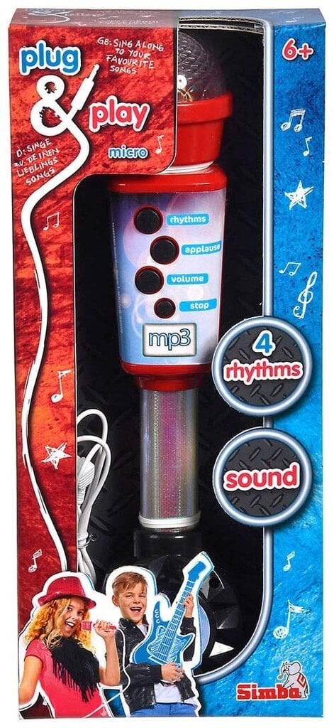 Žaislinis mikrafonas su MP3 Simba Plug & Play kaina ir informacija | Lavinamieji žaislai | pigu.lt