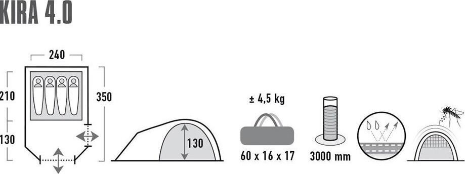 Palapinė High Peak Kira 4.0, balta kaina ir informacija | Palapinės | pigu.lt