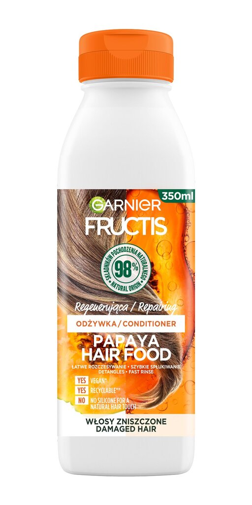 Plaukų kondicionierius Garnier Fructis Papaya Hair Food 350 ml kaina ir informacija | Balzamai, kondicionieriai | pigu.lt