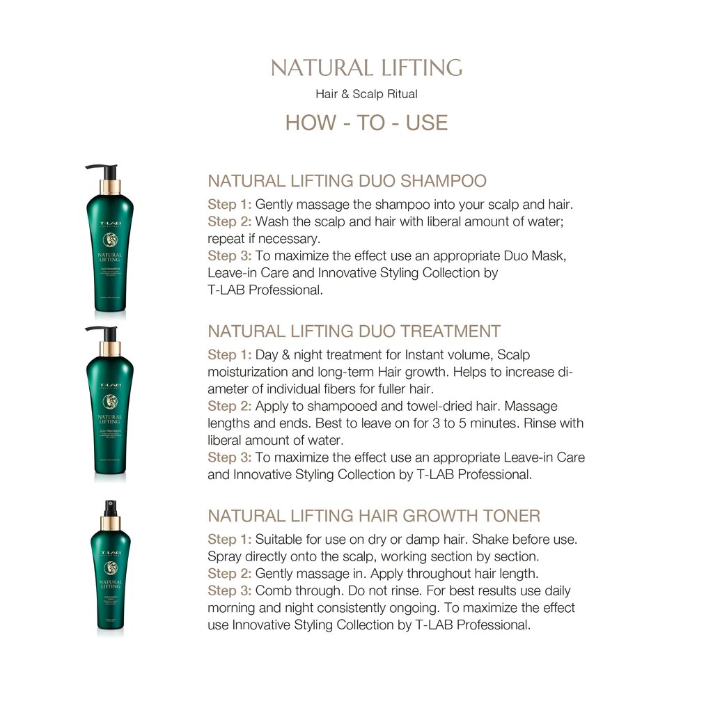 Natūralaus pakėlimo ir apimties kondicionireius-kaukė plaukams T-LAB Professional Natural Lifting Duo Treatment, 300 ml kaina ir informacija | Priemonės plaukų stiprinimui | pigu.lt