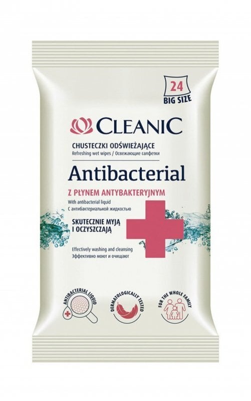 Antibakterinės gaivinančios servetėlės Cleanic, ​​24 vnt. kaina ir informacija | Pirmoji pagalba | pigu.lt
