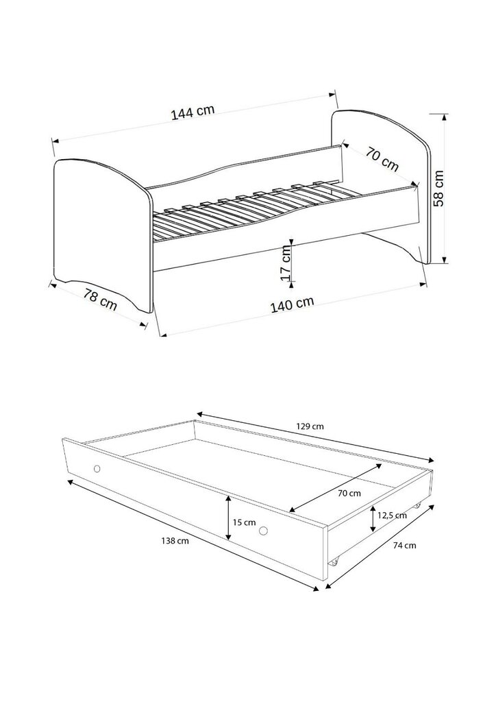 Vaikiška lova ADRK Furniture Gonzalo L1, 140x70 cm цена и информация | Vaikiškos lovos | pigu.lt