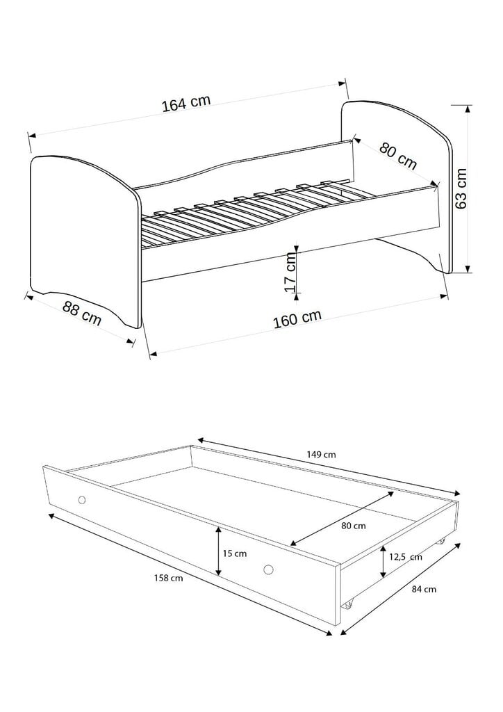 Vaikiška lova ADRK Furniture Gonzalo L3, 160x80 cm kaina ir informacija | Vaikiškos lovos | pigu.lt