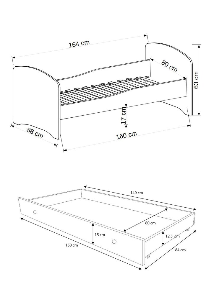 Vaikiška lova ADRK Furniture Gonzalo L11, 160x80 cm цена и информация | Vaikiškos lovos | pigu.lt