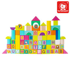 Medinių kaladėlių su skaičiais ir raidėmis rinkinys Top Bright, 150 kaladėlių kaina ir informacija | Žaislai kūdikiams | pigu.lt