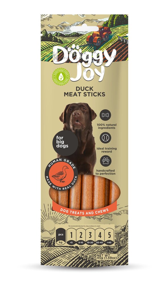 Doggy Joy ančių mėsos pagaliukai - skanėstas šunims 45g kaina ir informacija | Skanėstai šunims | pigu.lt