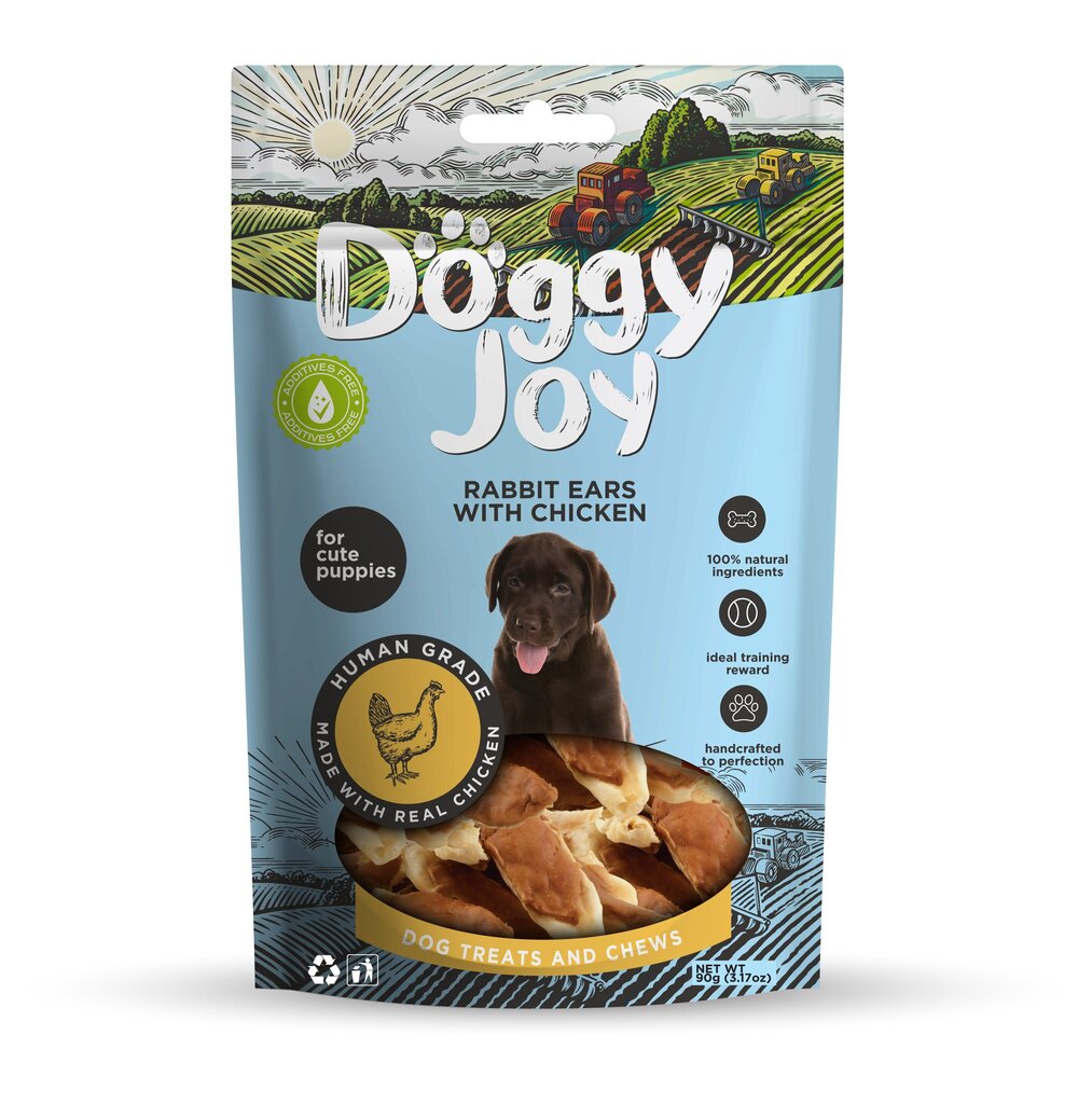 Doggy Joy triušių ausytės su vištiena šuniukams 90 g цена и информация | Skanėstai šunims | pigu.lt