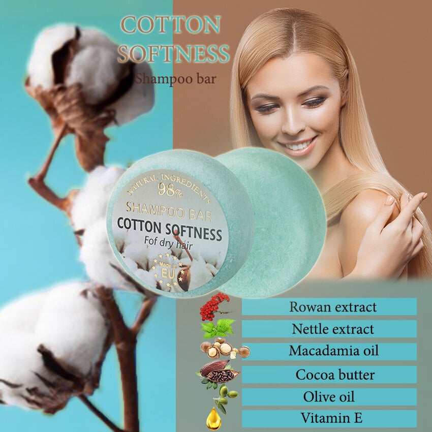 Kietasis plaukų ir kūno šampūnas COTTON SOFTNESS Saules Fabrika 60 g kaina ir informacija | Šampūnai | pigu.lt