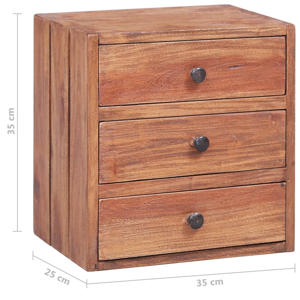 Naktinė spintelė su 3 stalčiais, 35x25x35 cm, medienos masyvas, ruda kaina ir informacija | Spintelės prie lovos | pigu.lt