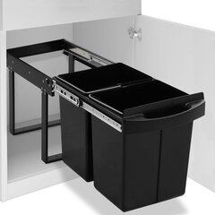 Ištraukiama virtuvės spintelės šiukšliadėžė rūšiavimui, 48l, juodos spalvos kaina ir informacija | Šiukšliadėžės | pigu.lt