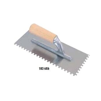 Dantyta glaistyklė, kvadratiniais dantimis su medine rankena, 6 mm, 28x12cm kaina ir informacija | Mechaniniai įrankiai | pigu.lt