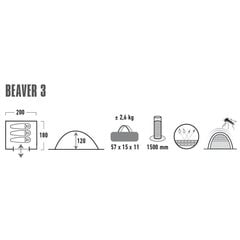 Palapinė High Peak Beaver 3, pilka kaina ir informacija | Palapinės | pigu.lt
