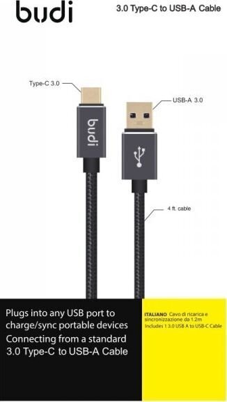 Budi, USB-A - USB C, 1.2 m цена и информация | Laidai telefonams | pigu.lt