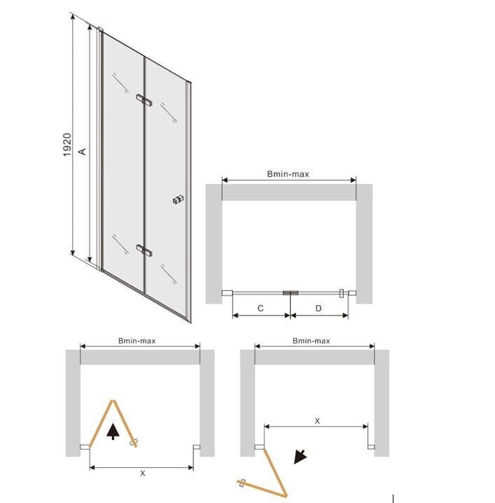 Dušo durys Mexen Lima 70,80,90,100,110,120x190 cm, black kaina ir informacija | Dušo durys ir sienelės | pigu.lt