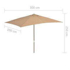 Lauko skėtis su mediniu stulpu, 200x300cm, taupe spalvos цена и информация | Зонты, маркизы, стойки | pigu.lt