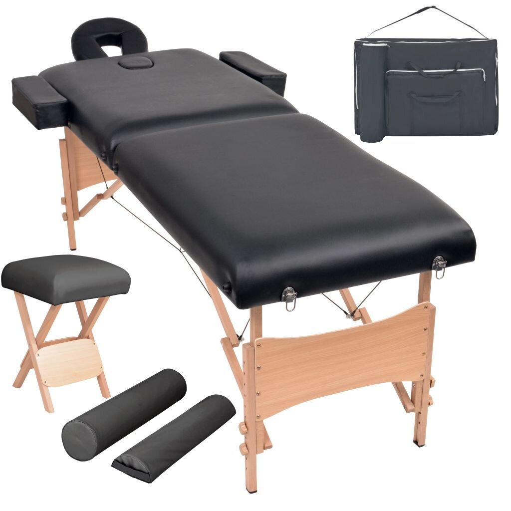 Sulankstomas 2 zonų masažo stalas ir kėdė, juodas цена и информация | Masažo reikmenys | pigu.lt