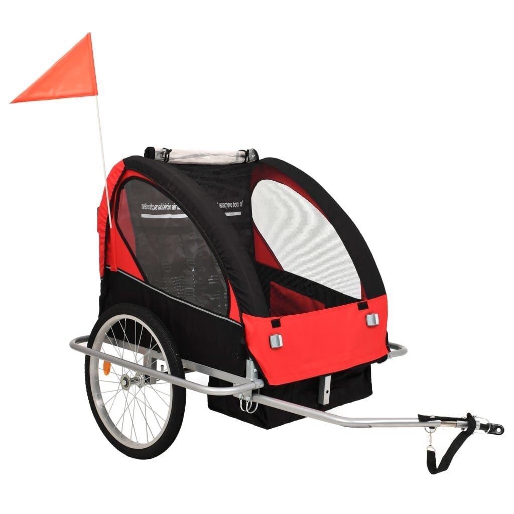 2-1 vaikiškas dviratis-priekaba ir vežimėlis, juoda ir raudona цена и информация | Dviračių priekabos, vėžimėliai | pigu.lt