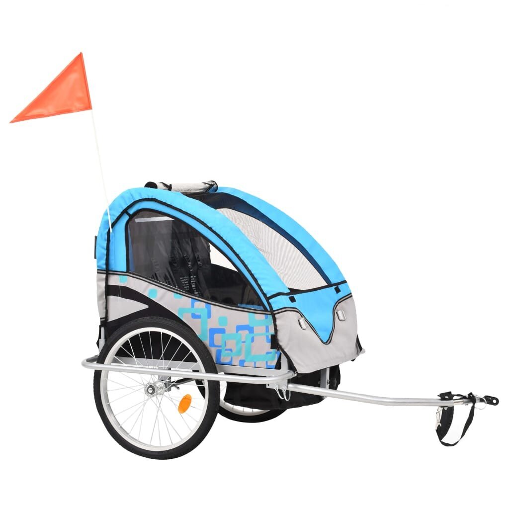 2-1 vaikiškas dviratis-priekaba ir vežimėlis, mėlyna ir pilka kaina ir informacija | Dviračių priekabos, vėžimėliai | pigu.lt